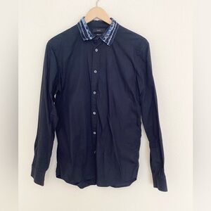 Diesel Men's Dark Shirt with Blue Denim Collar